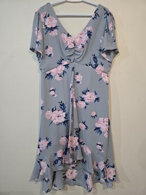 Candie's Gray Midi Dress with Light Pink/blue Floral Detail. Size XL. Lined